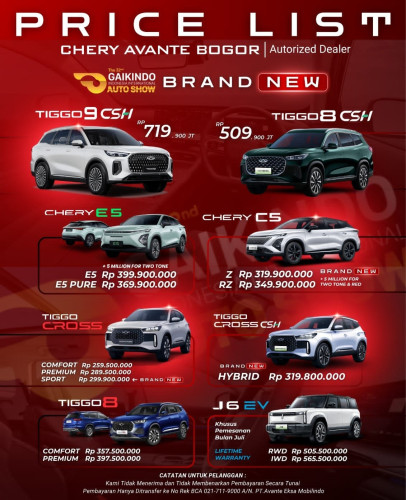 Pricelist Harga Chery ciwidey 2025